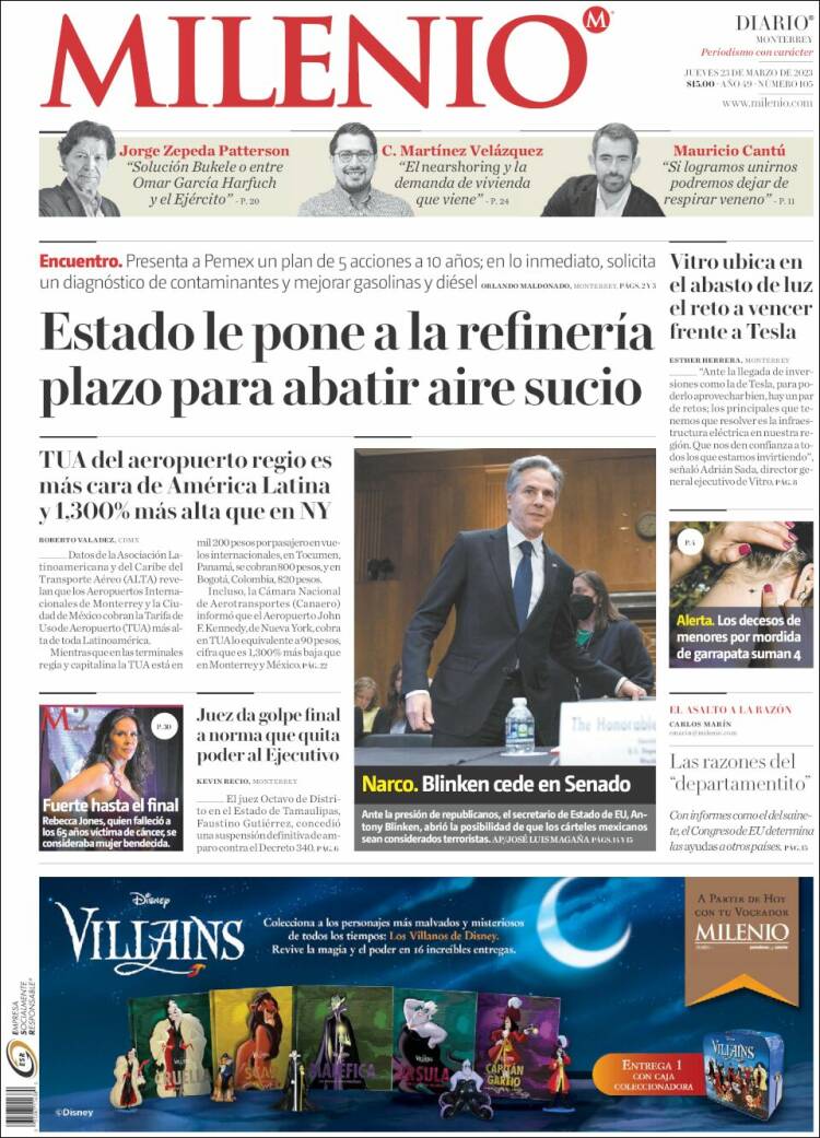 Portada de Milenio de Monterrey (M&eacute;xico)
