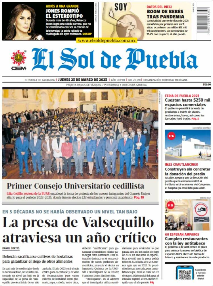 Portada de El Sol de Puebla (México)