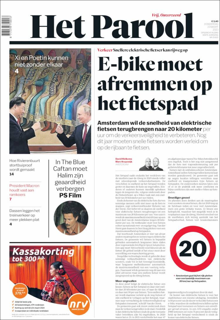 Portada de Het Parool (Pa&iacute;ses Bajos)