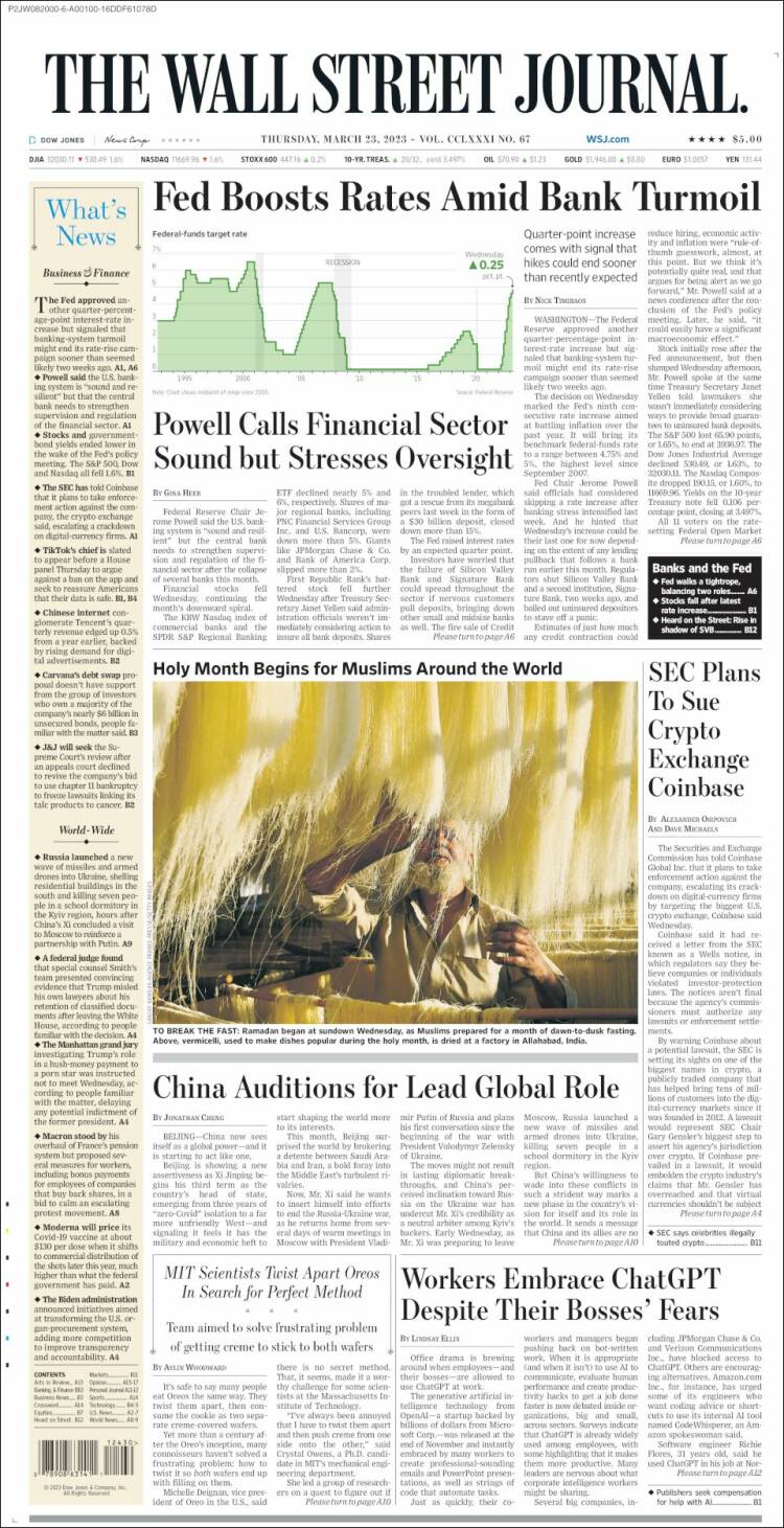 Portada de Wall Street Journal (USA)