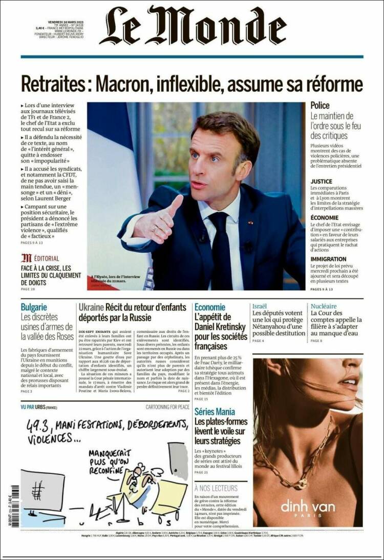 Portada de Le Monde (France)