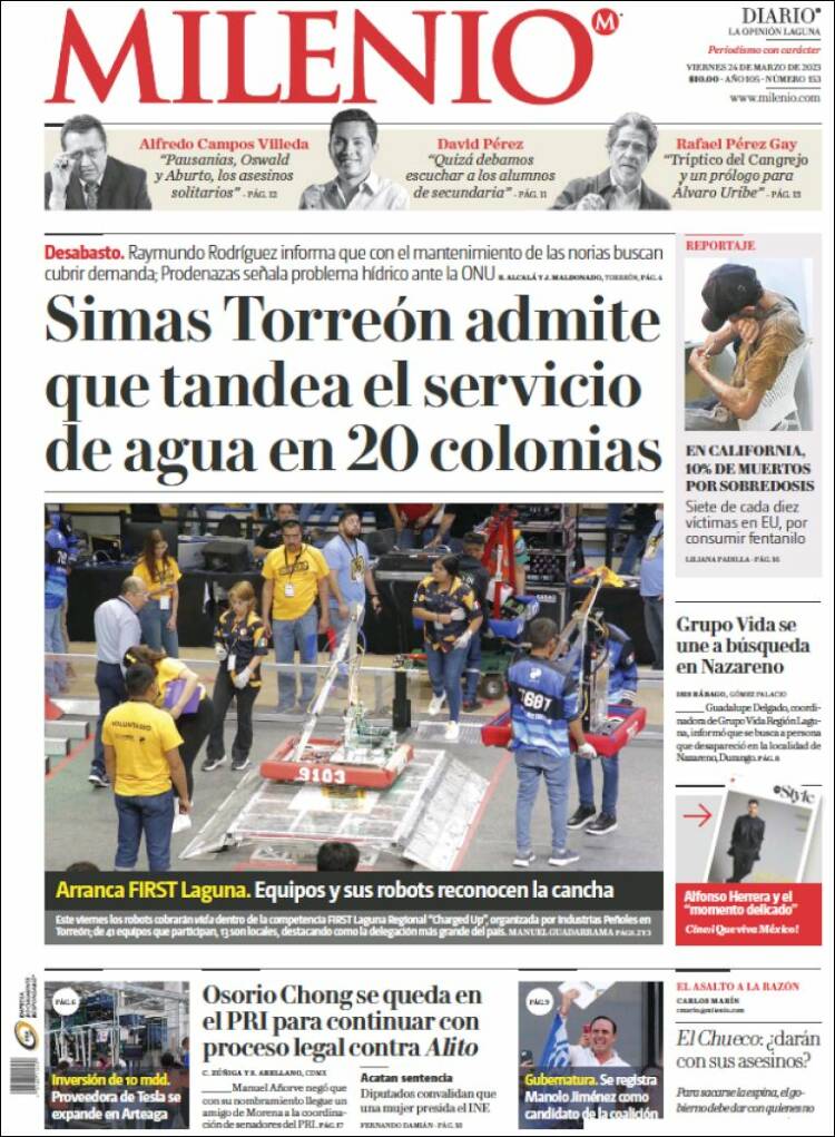 Portada de Milenio - Laguna (México)