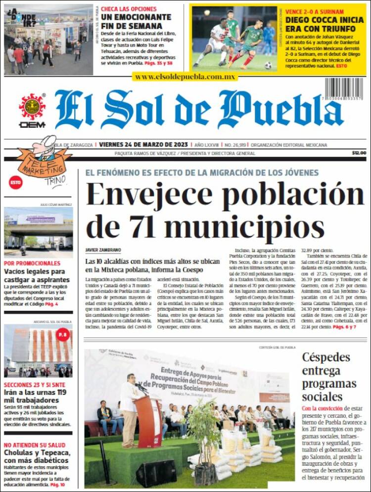 Portada de El Sol de Puebla (México)