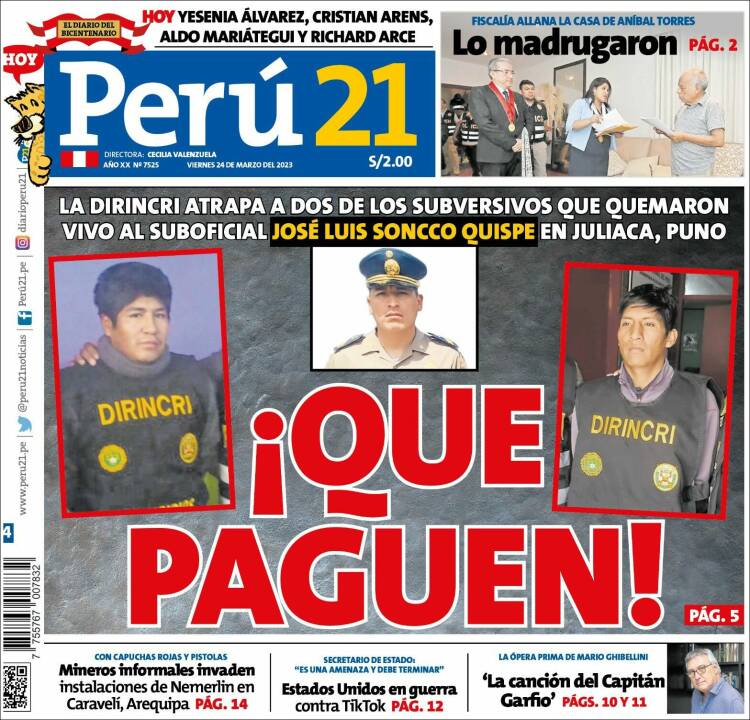 Portada de Perú 21 (Peru)