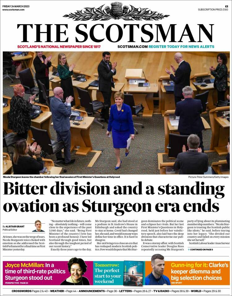 Portada de The Scotsman (Reino Unido)