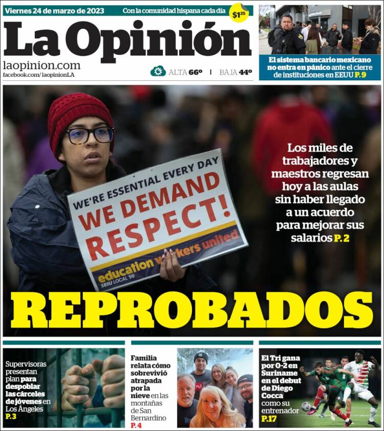 Portada de La Opinión (USA)