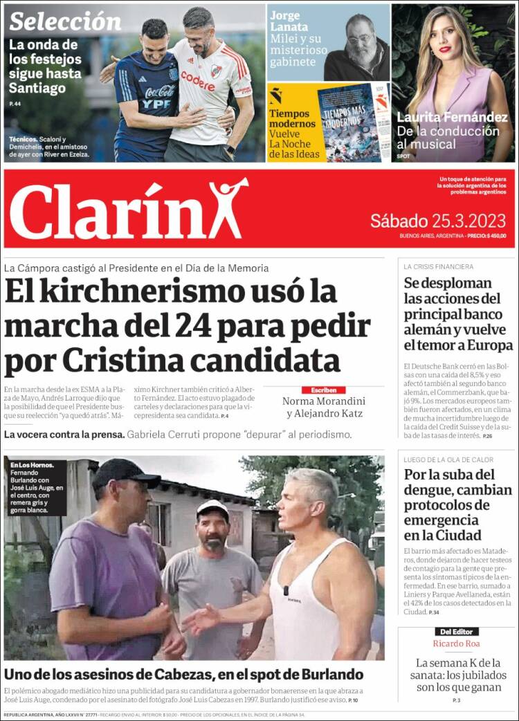 Portada de Clarín (Argentina)