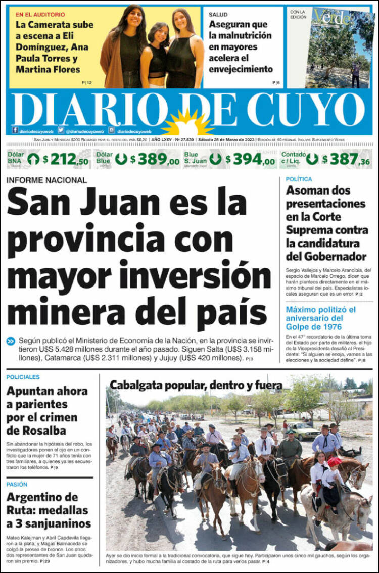 Portada de Diario de Cuyo (Argentina)