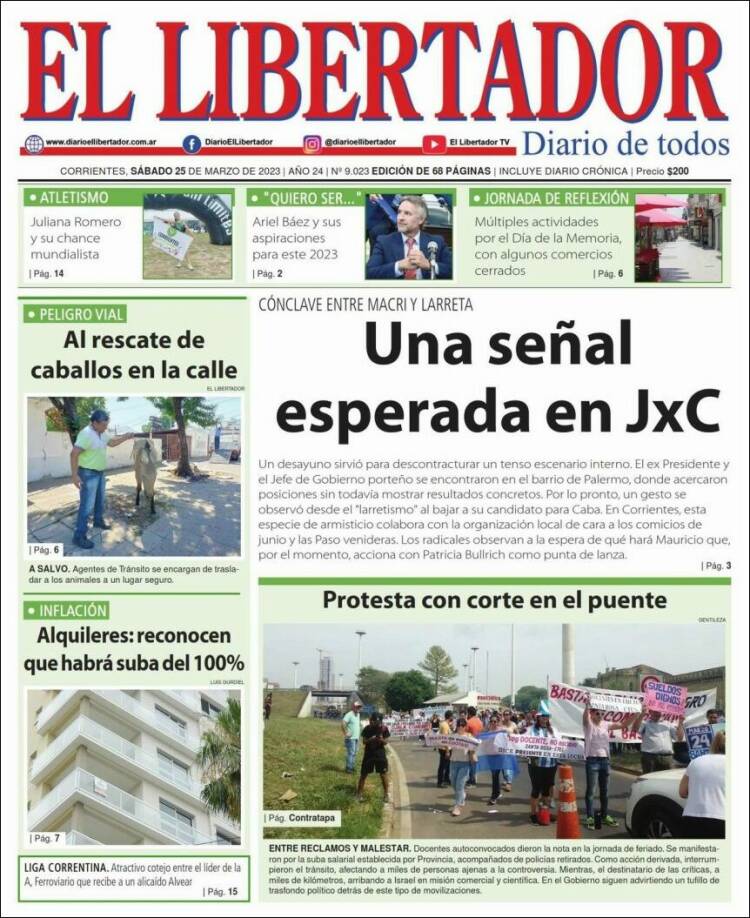 Portada de Diario El Libertador (Argentina)