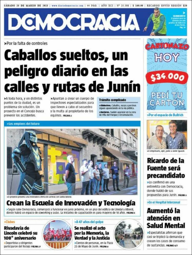 Portada de Diario Democracia (Argentina)