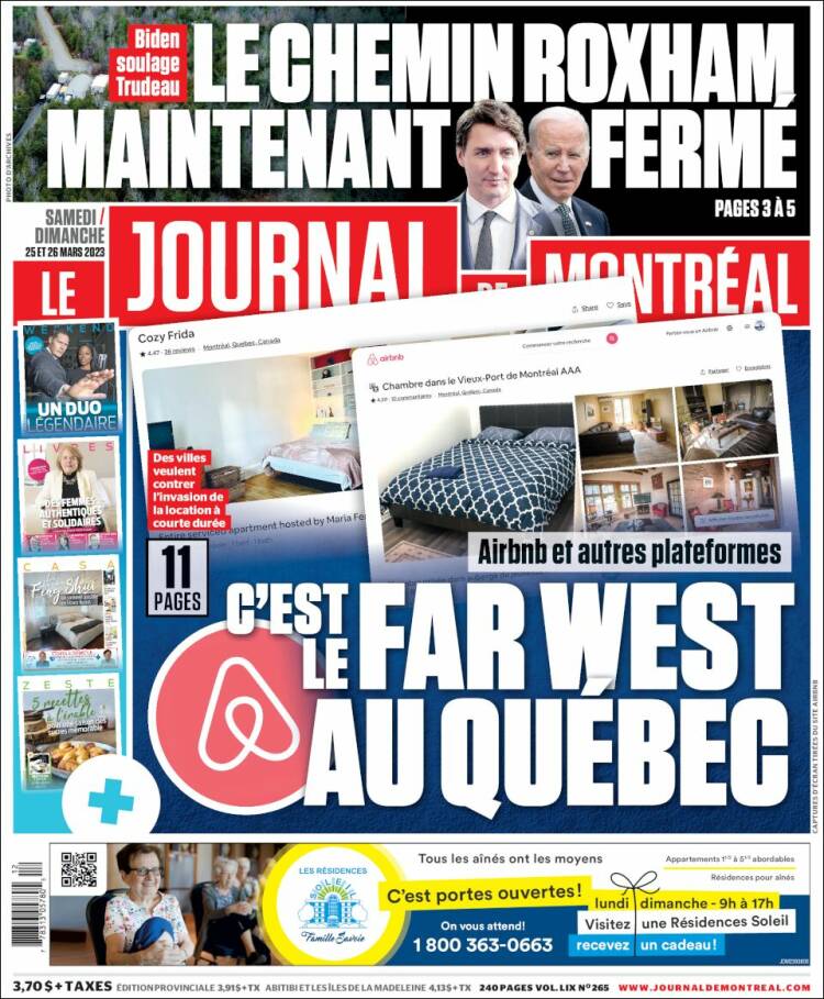 Portada de Le Journal de Montréal (Canadá)