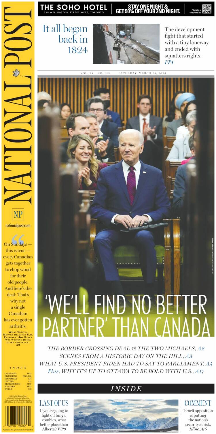 Portada de The National Post (Canadá)