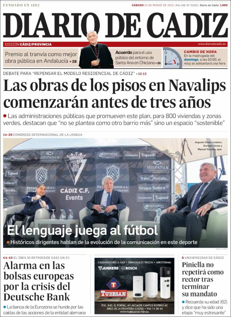 Portada de Diario de Cádiz (España)