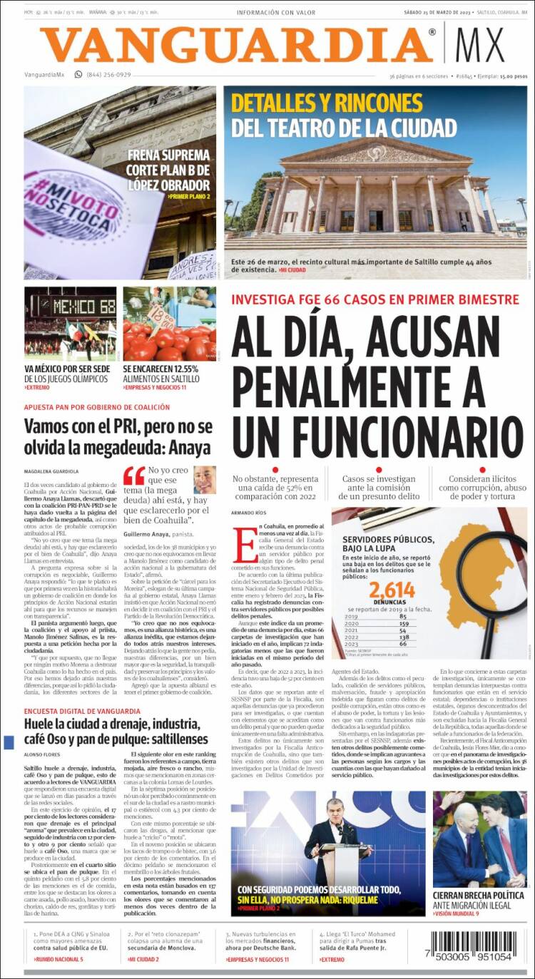 Portada de Vanguardia (México)