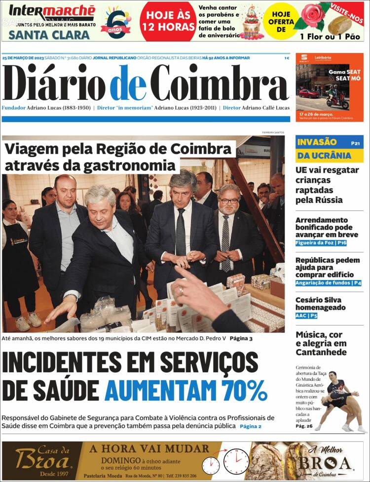 Portada de Diário de Coimbra (Portugal)