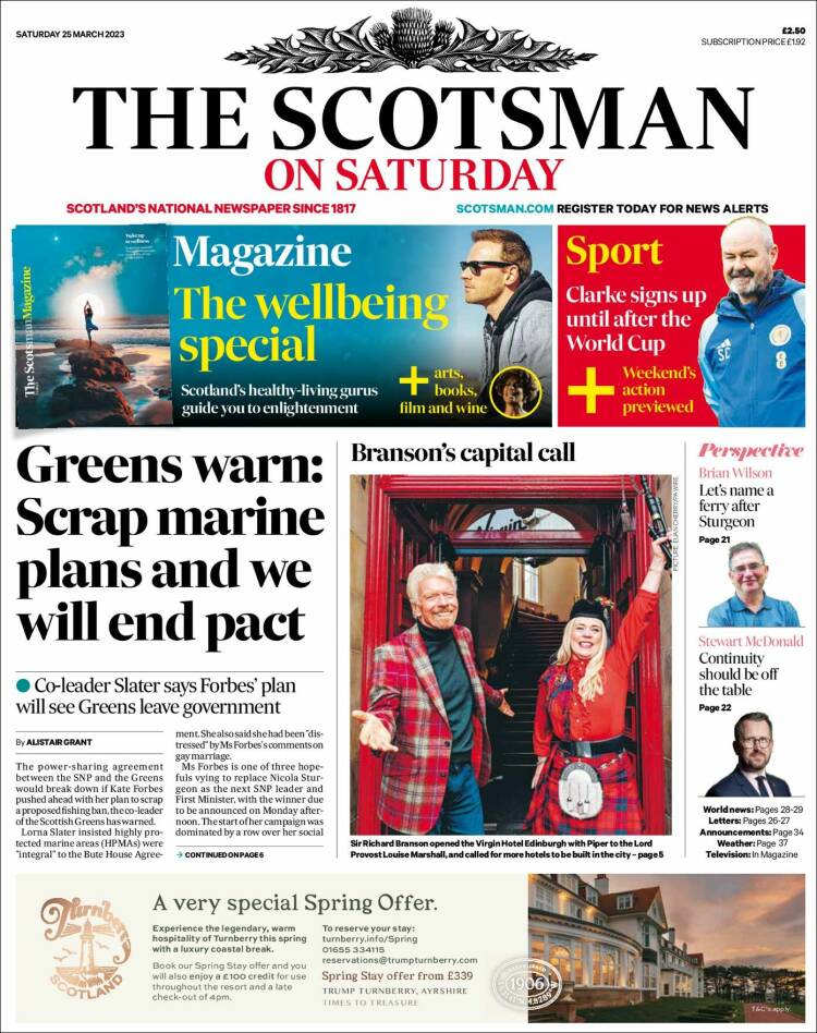 Portada de The Scotsman (Reino Unido)