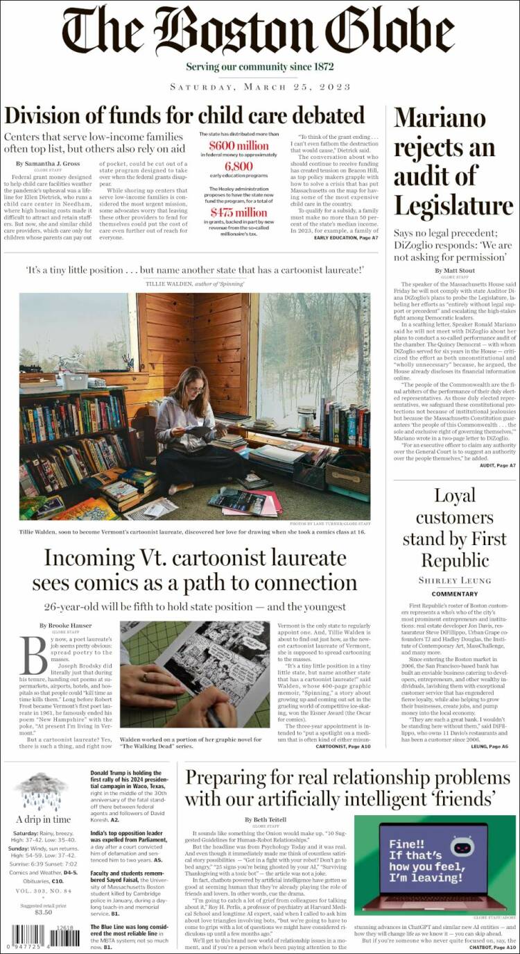 Portada de Boston Globe (USA)