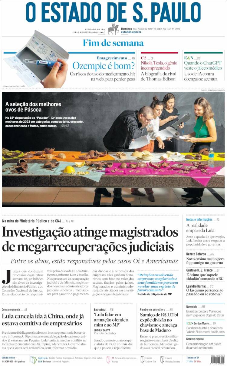 Portada de O Estado de São Paulo (Brasil)