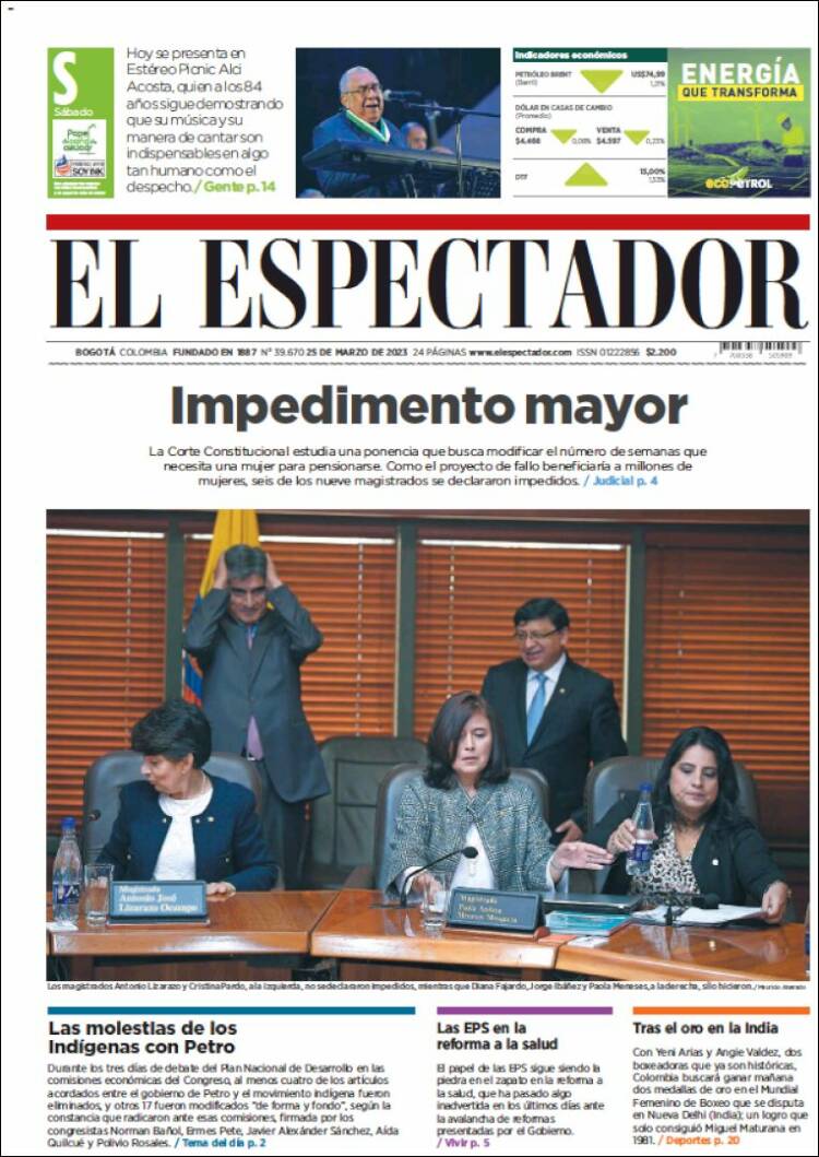 Portada de El Espectador (Colombia)