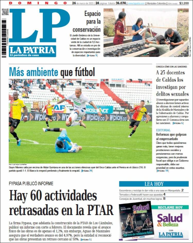 Portada de La Patria (Colombia)