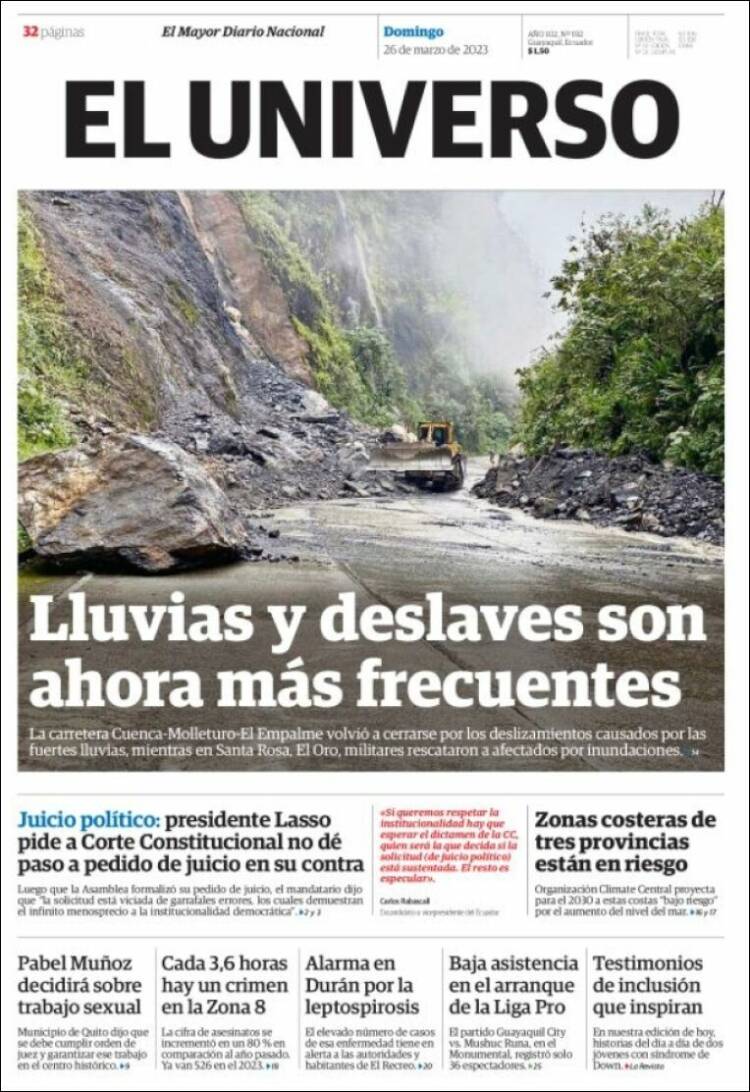 Portada de El Universo - Ecuador (Ecuador)