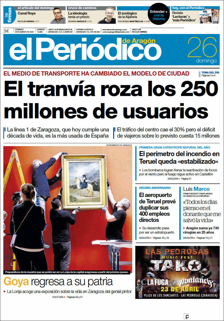 Portada de El Periódico de Aragón (España)