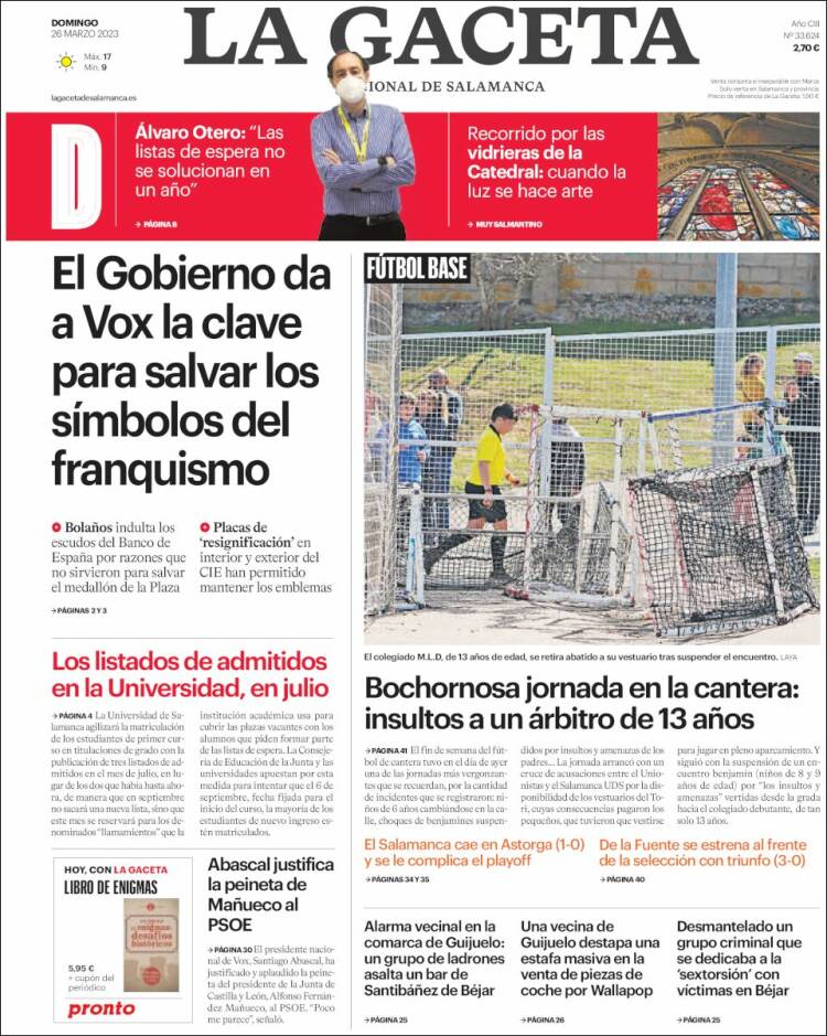 Portada de La Gaceta de Salamanca (España)