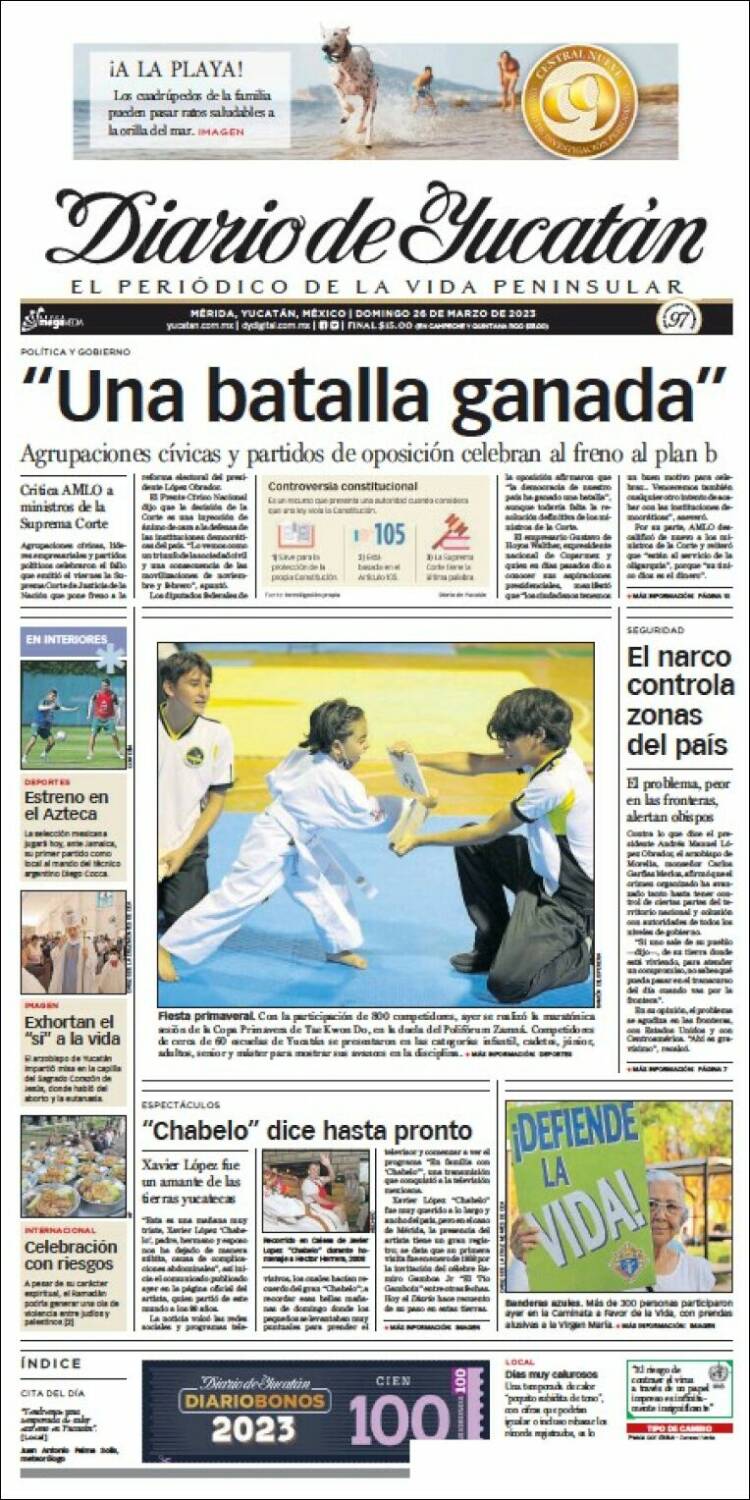 Portada de Diario de Yucatán (M&eacute;xico)