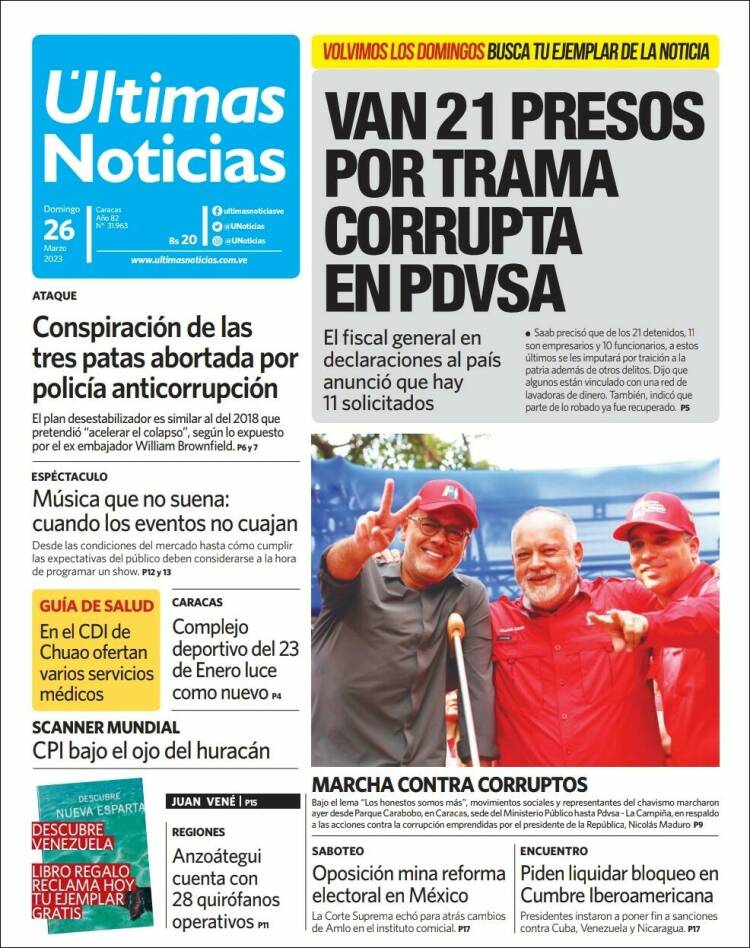 Portada de Últimas Noticias (Venezuela)