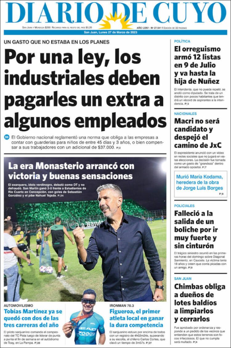 Portada de Diario de Cuyo (Argentina)