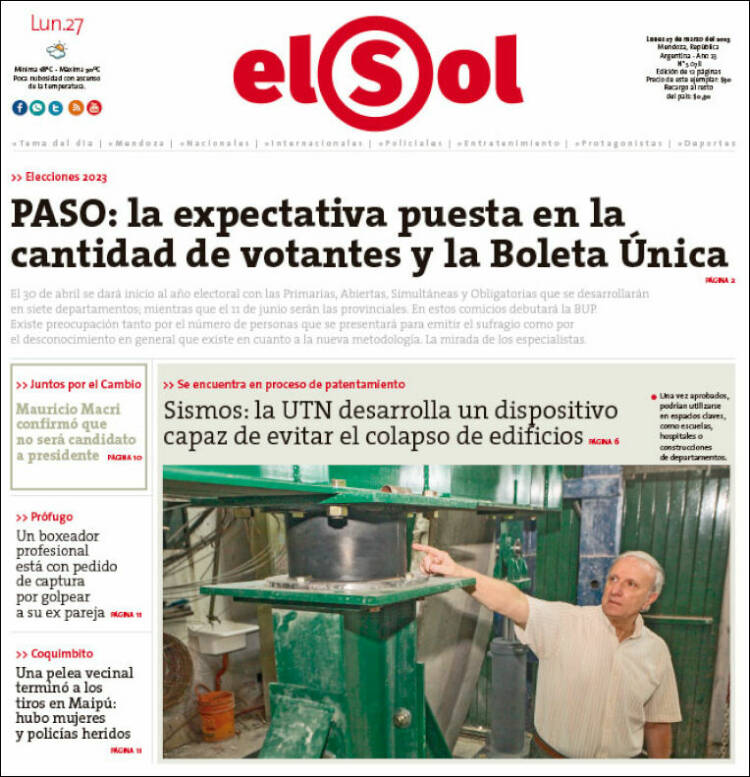 Portada de El Sol (Argentina)