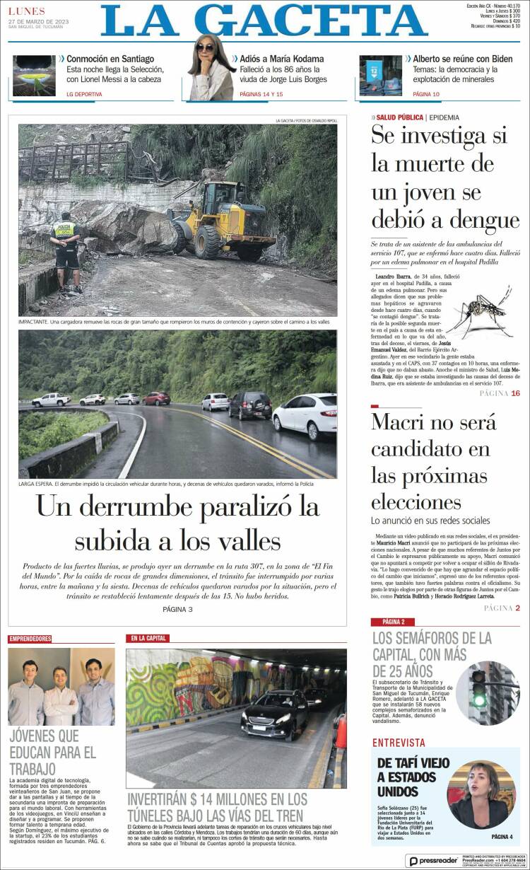 Portada de La Gaceta (Argentina)