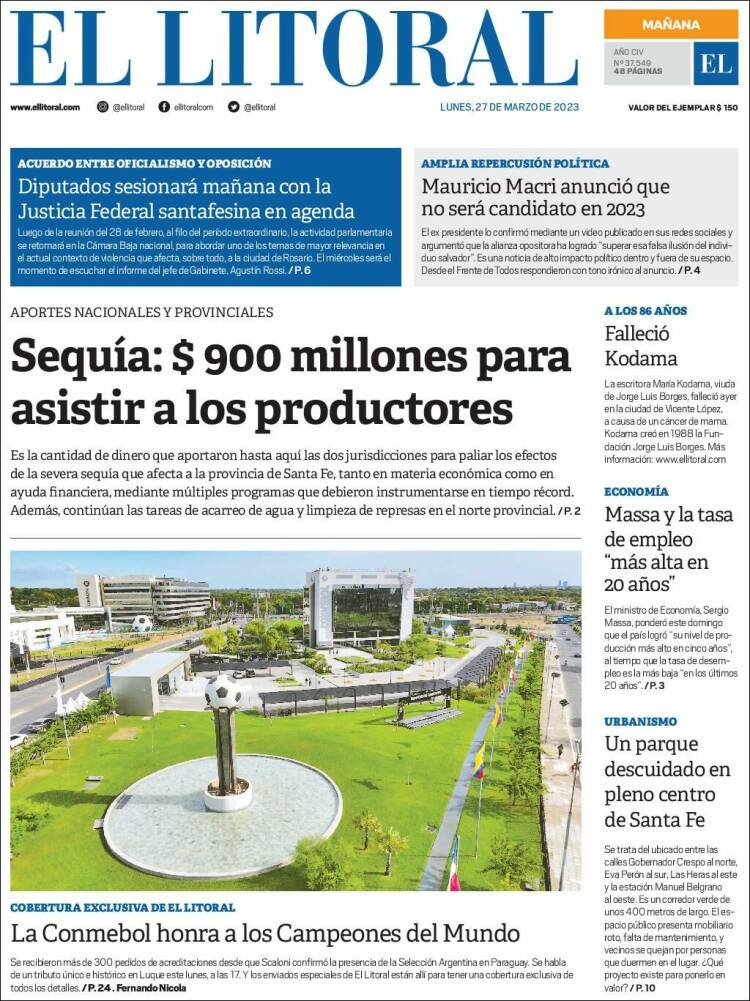Portada de Diario El Litoral (Argentina)