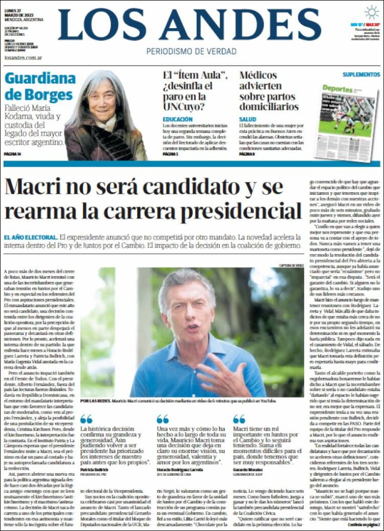 Portada de Los Andes - Mendoza (Argentina)
