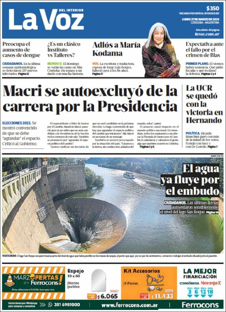 Portada de La Voz del Interior (Argentina)