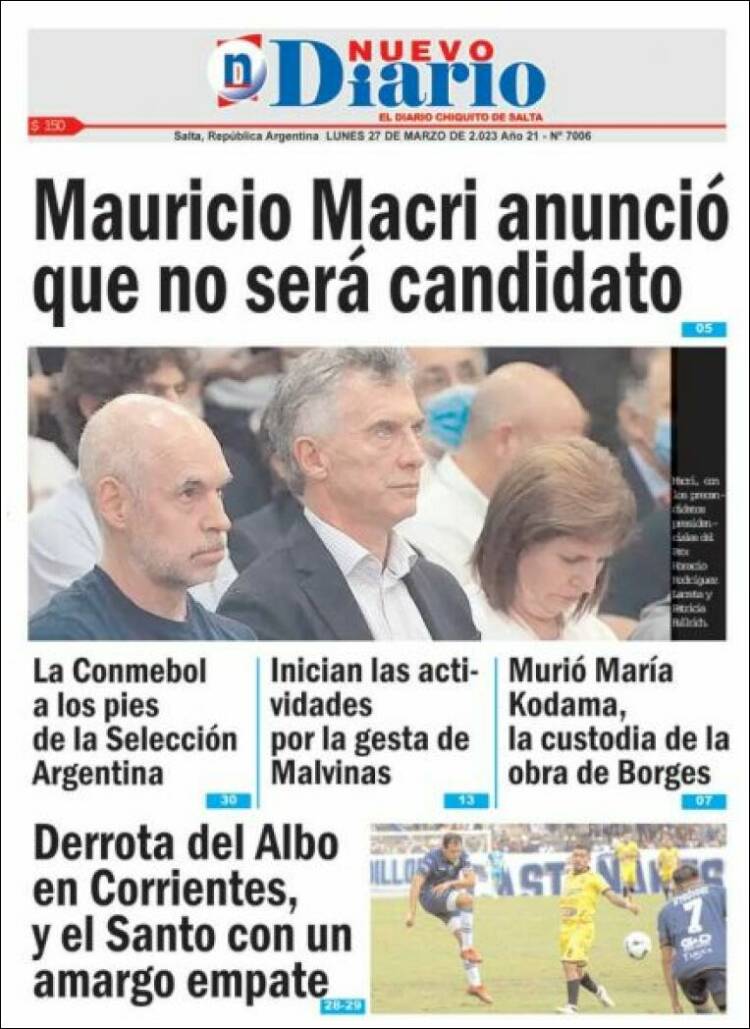 Portada de Nuevo Diario de Salta (Argentina)