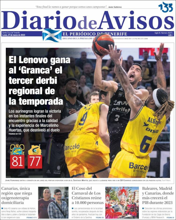 Portada de Diarios de Avisos (Spain)