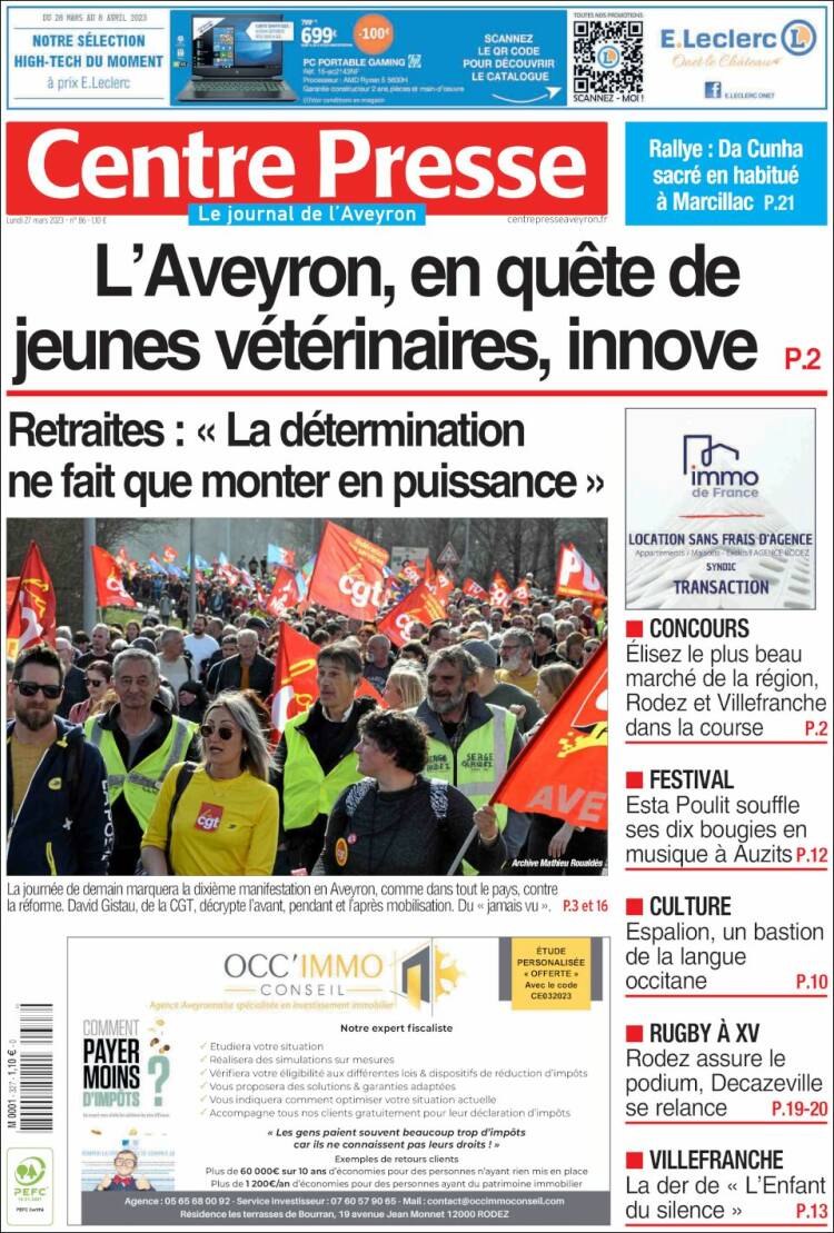 Portada de Centre Presse (France)