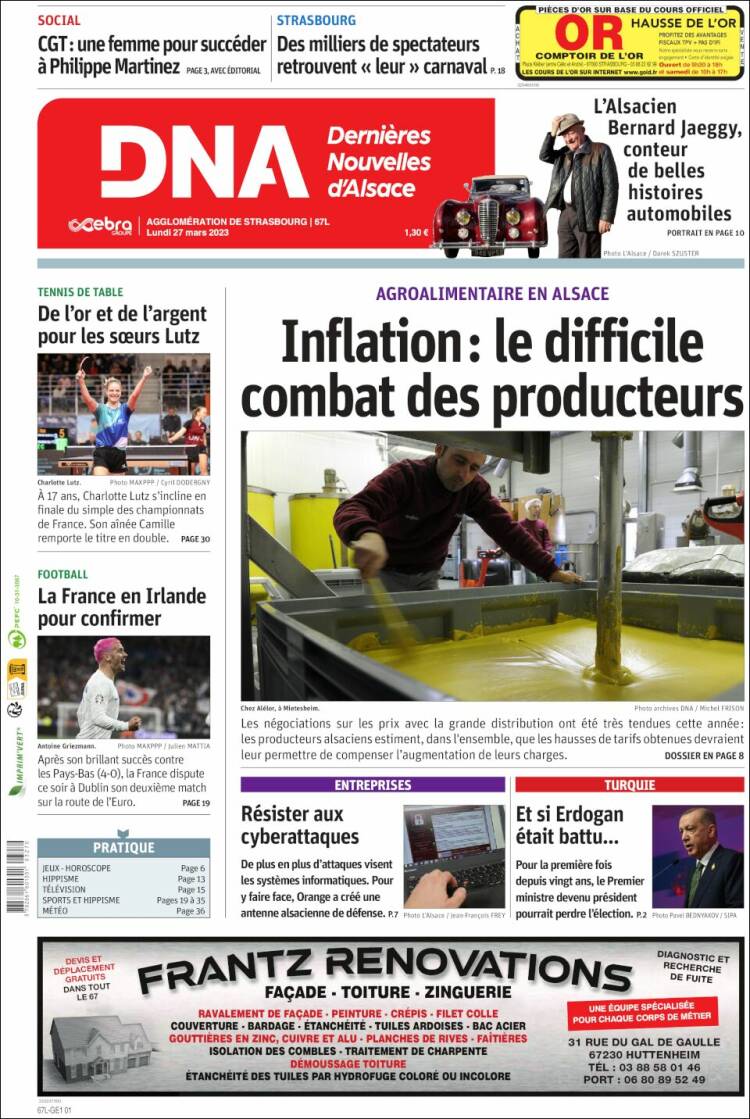 Portada de Les Dernières Nouvelles d'Alsace (France)