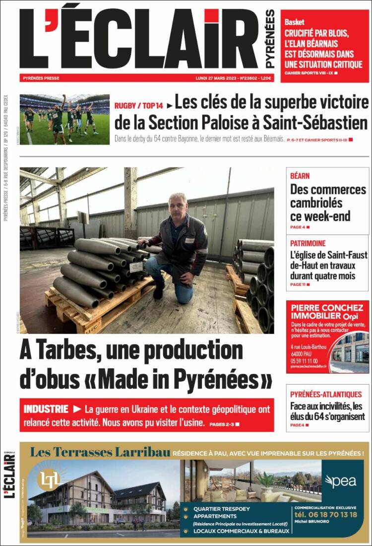 Portada de L'Eclair des Pyrénées (France)