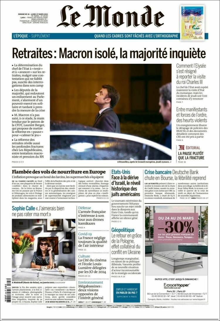 Portada de Le Monde (France)