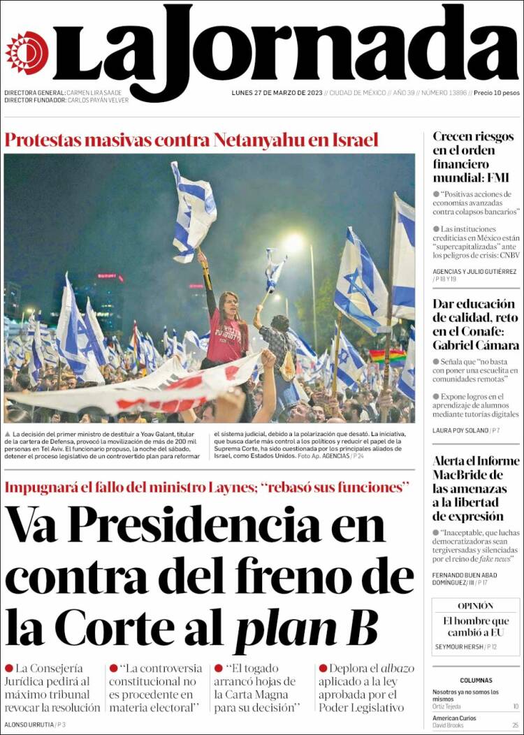 Portada de La Jornada (Mexico)
