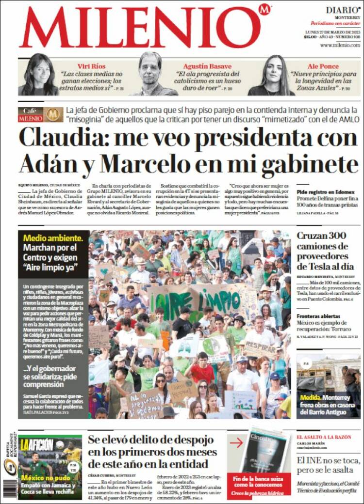 Portada de Milenio de Monterrey (Mexico)