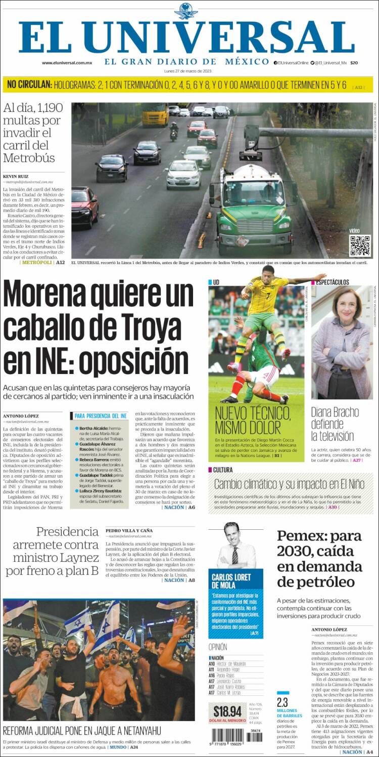 Portada de El Universal (Mexico)