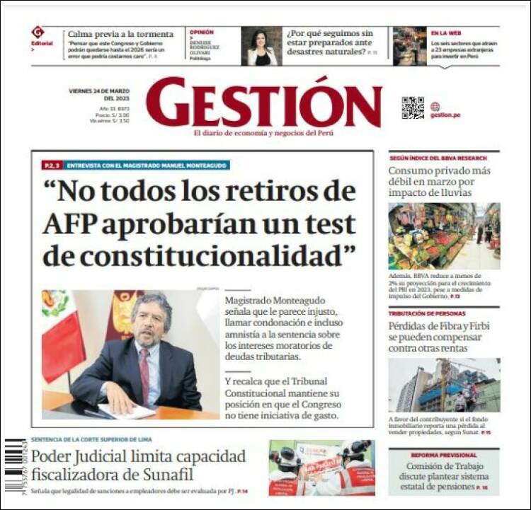 Portada de Diario Gestión (Perú)