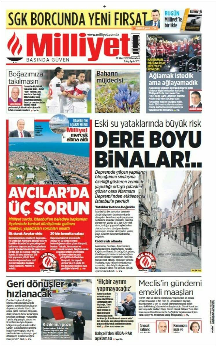 Portada de Milliyet (Turquie)