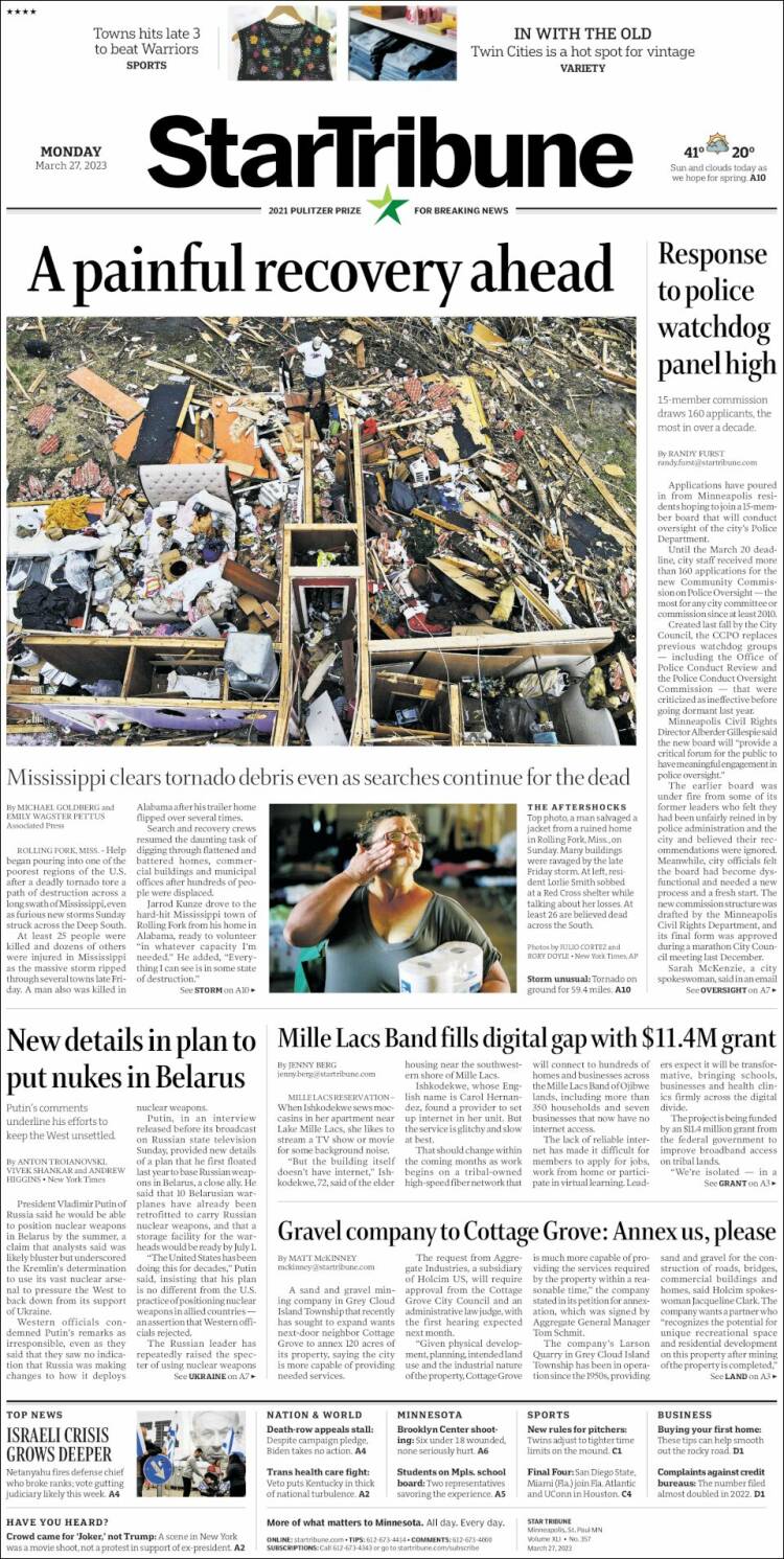 Portada de Star Tribune (USA)