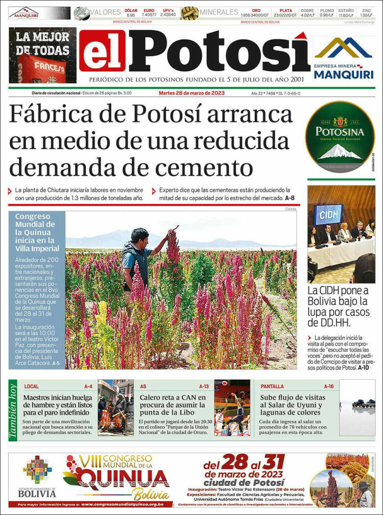 Portada de Diario de Potosí (Bolivia)