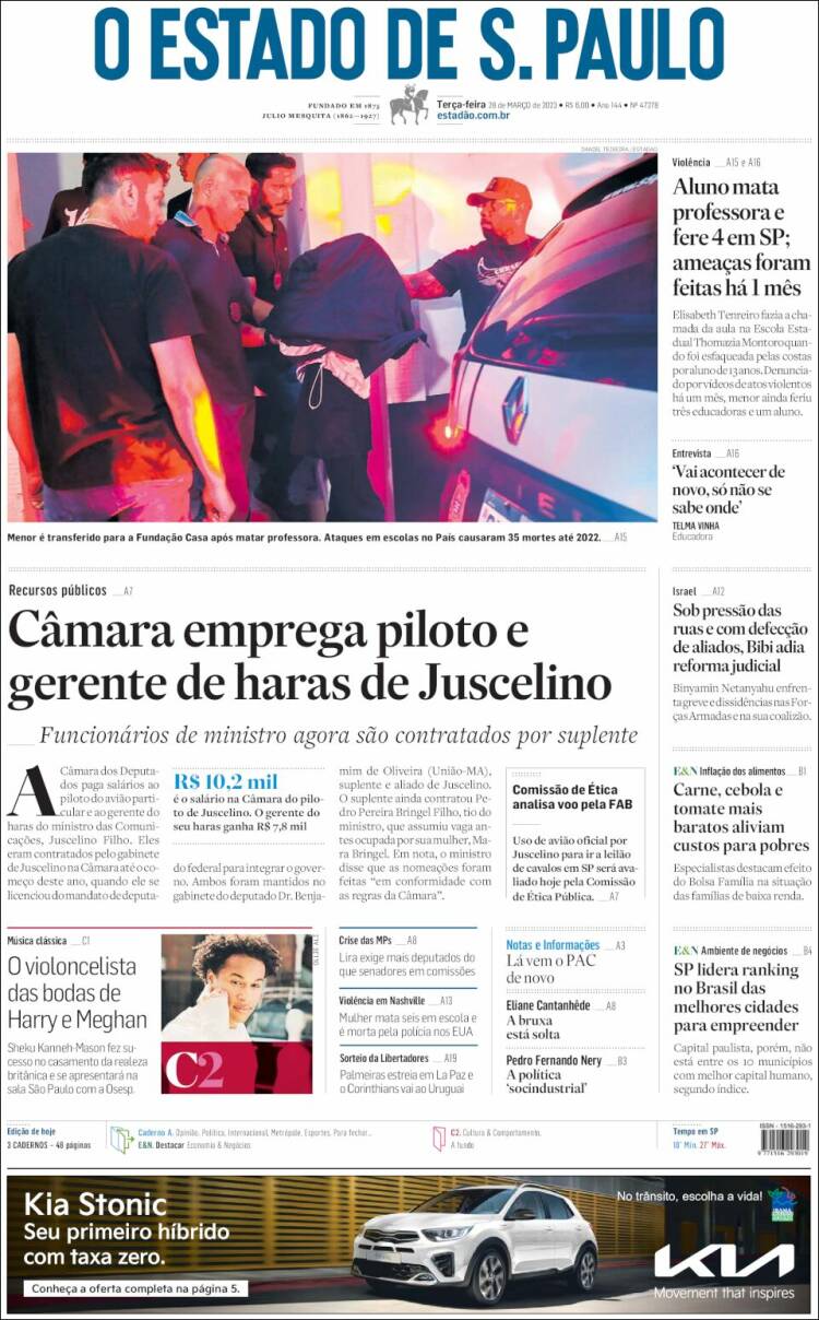 Periódico O Estado De São Paulo Brasil Periódicos De Brasil Edición De Martes 28 De Marzo 4066