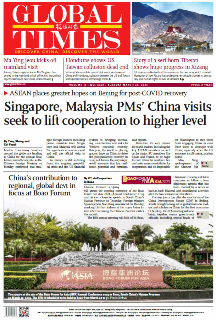 Portada de The Global Times (Chine)